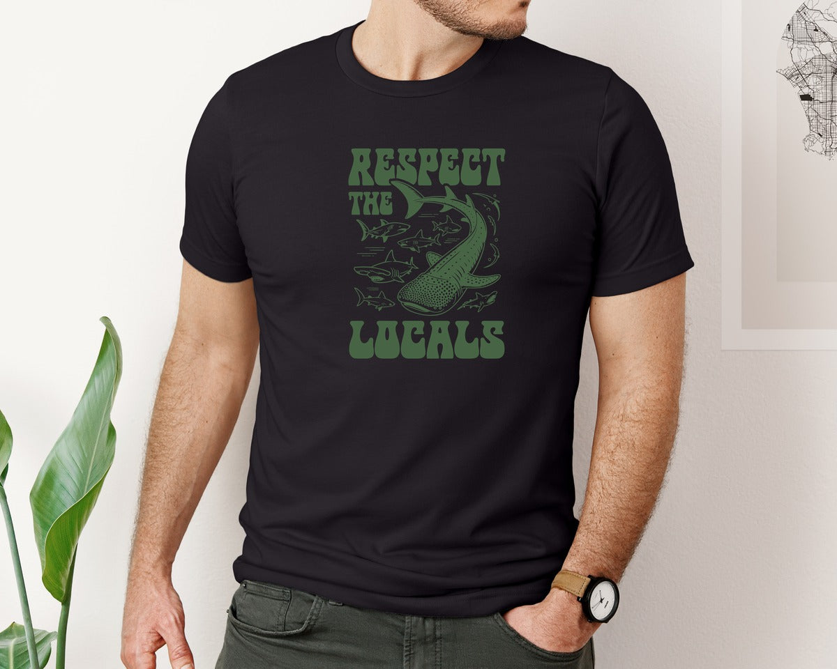 brand:Bella Canvas|color:Black|Trendy Summer Respect The Locals Graphic T-Shirt