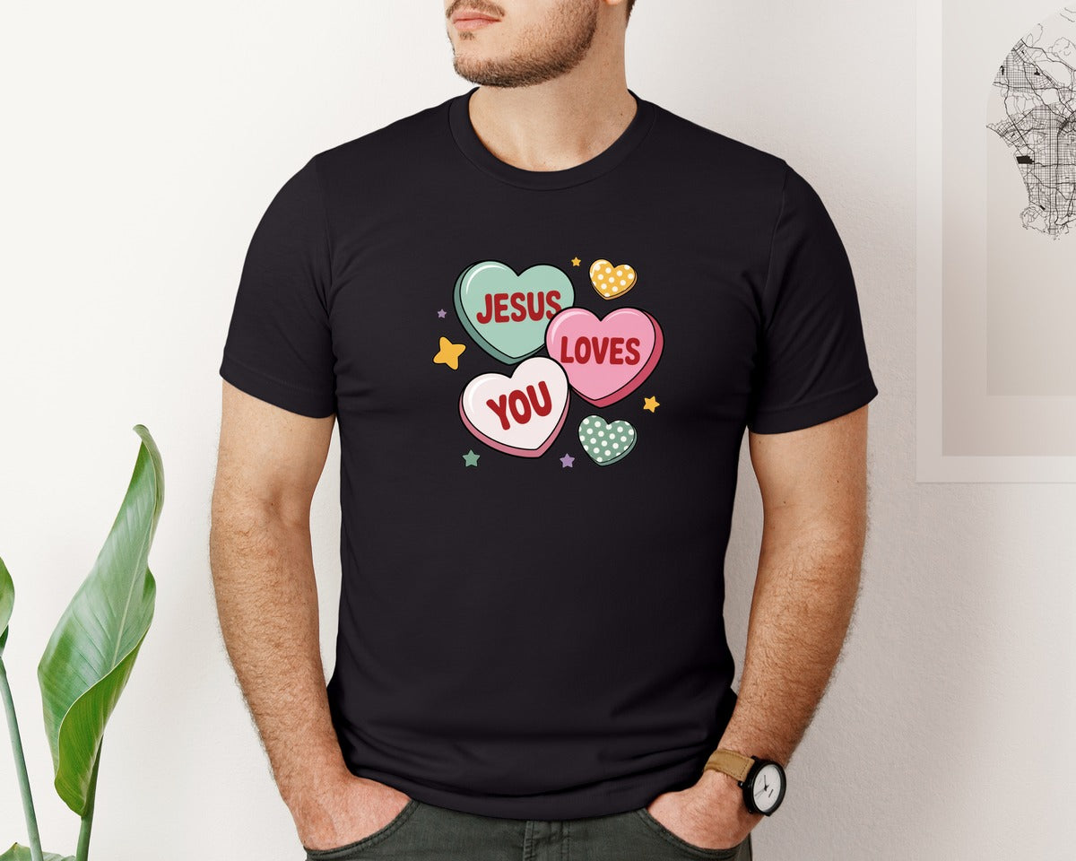 brand:Bella Canvas|color:Black|Jesus Loves You Christian Valentine 4 Graphic T-Shirt