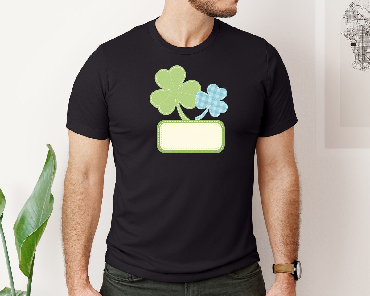 brand:Bella Canvas|color:Black|St Patricks Day Shamrock Label Graphic T-Shirt