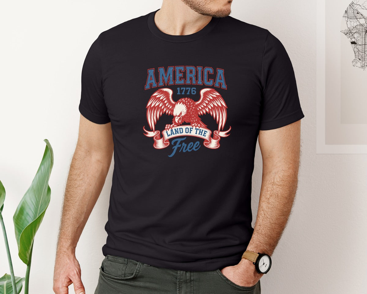 brand:Bella Canvas|color:Black|America Land Of The Free Freedom Graphic T-Shirt