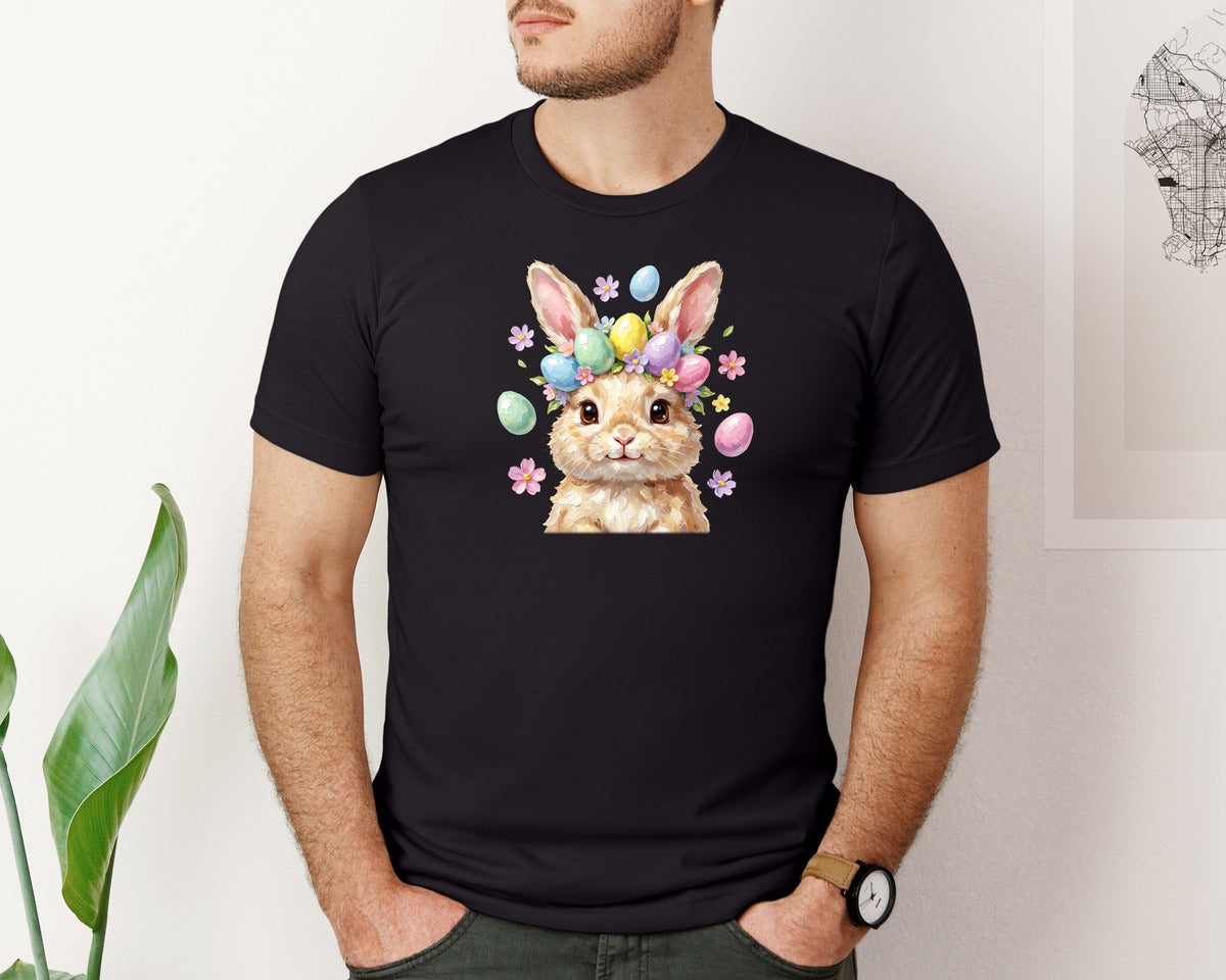 brand:Bella Canvas|color:Black|Cute Easter Bunny With Eggs 2 Graphic T-Shirt