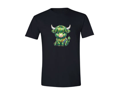 brand:Generic|color:Black|Rhinestone St Patricks Day Highland Cow 2 Graphic T-Shirt