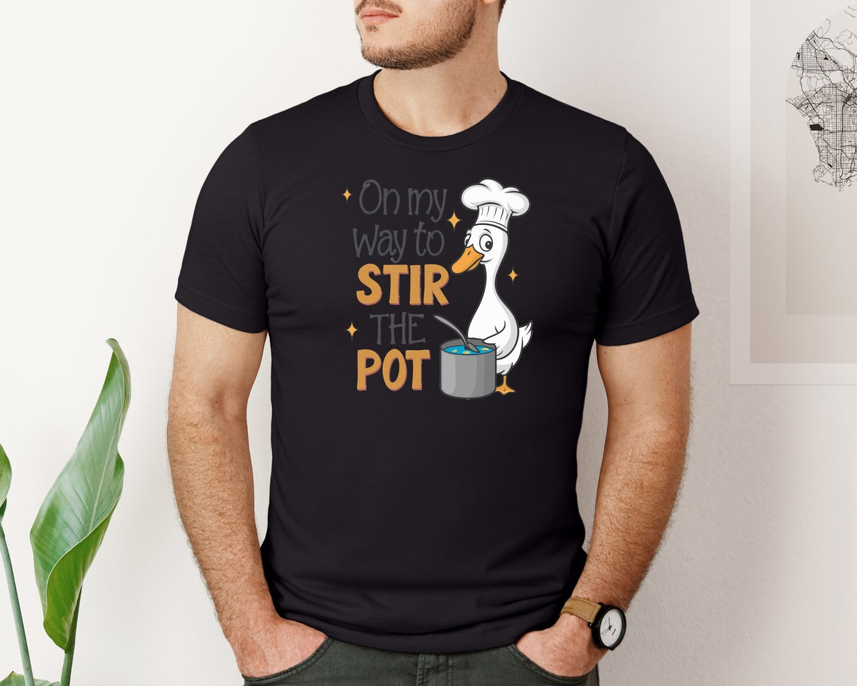 brand:Bella Canvas|color:Black|Stir The Pot Goose Funny Chef Duck Graphic T-Shirt