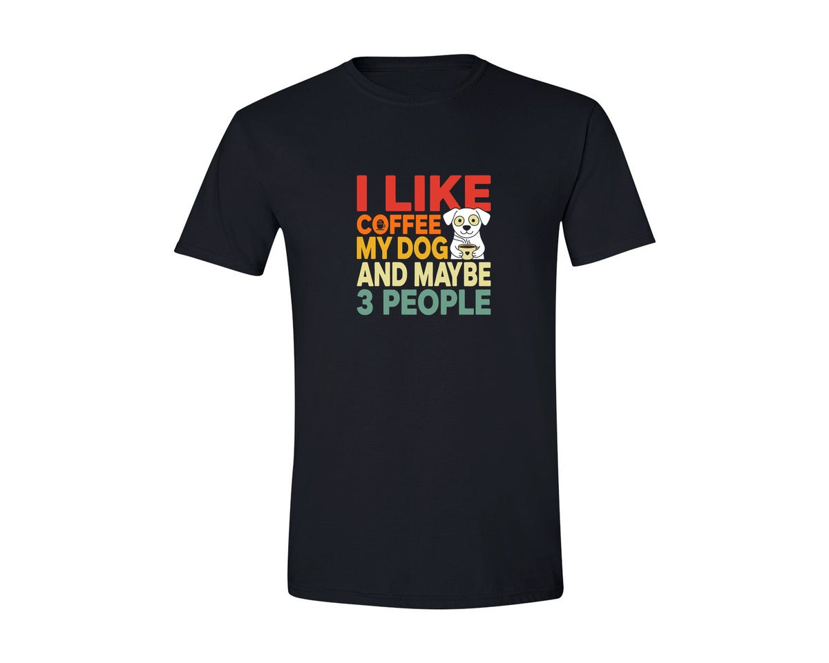 brand:Generic|color:Black|I Like Coffee Dog 3 People T Shirt 2 Graphic T-Shirt