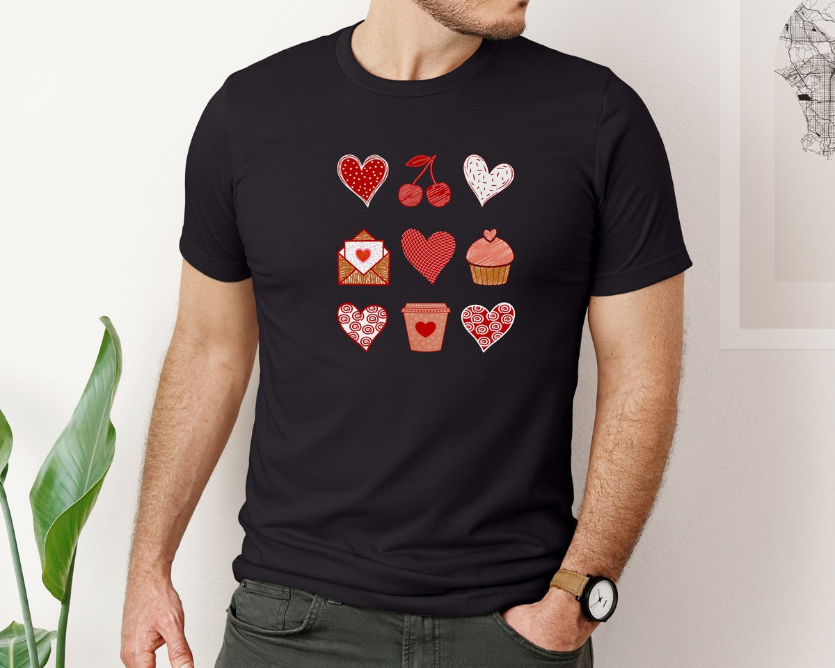 brand:Bella Canvas|color:Black|Valentine Love Icons T Shirt Design Graphic T-Shirt