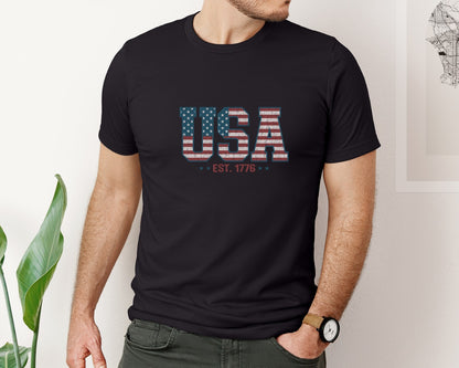brand:Bella Canvas|color:Black|Retro Usa Est 1776 America 4Th Of July Graphic T-Shirt