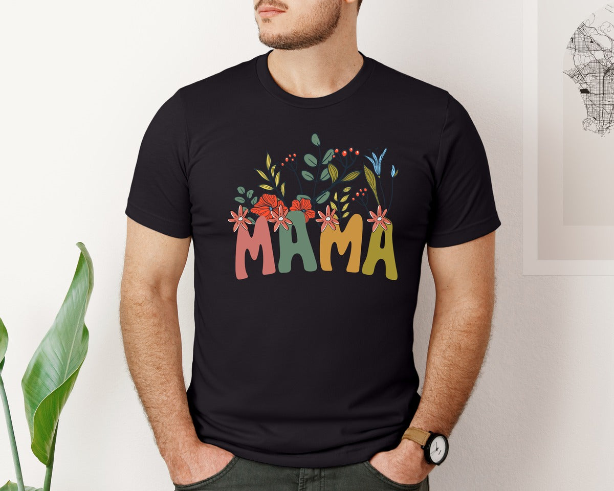 brand:Bella Canvas|color:Black|Mama Shirt Wildflowers Mama Shirt Graphic T-Shirt