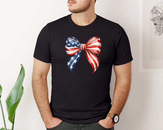 Patriotic American Flag Bow 4Th Of July Graphic T-Shirt