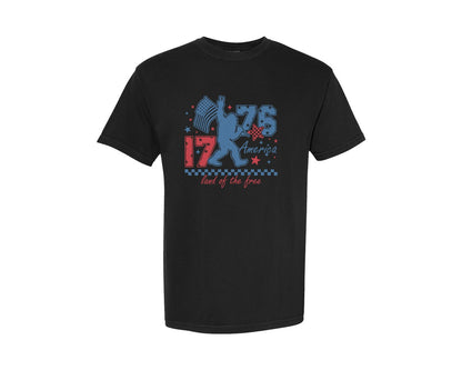 brand:Comfort Colors|color:Black|1776 Bigfoot Patriotic 4Th Of July Graphic T-Shirt