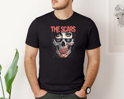 brand:Bella Canvas|color:Black|The Scars Gothic Skull Dtf White Toner Graphic T-Shirt