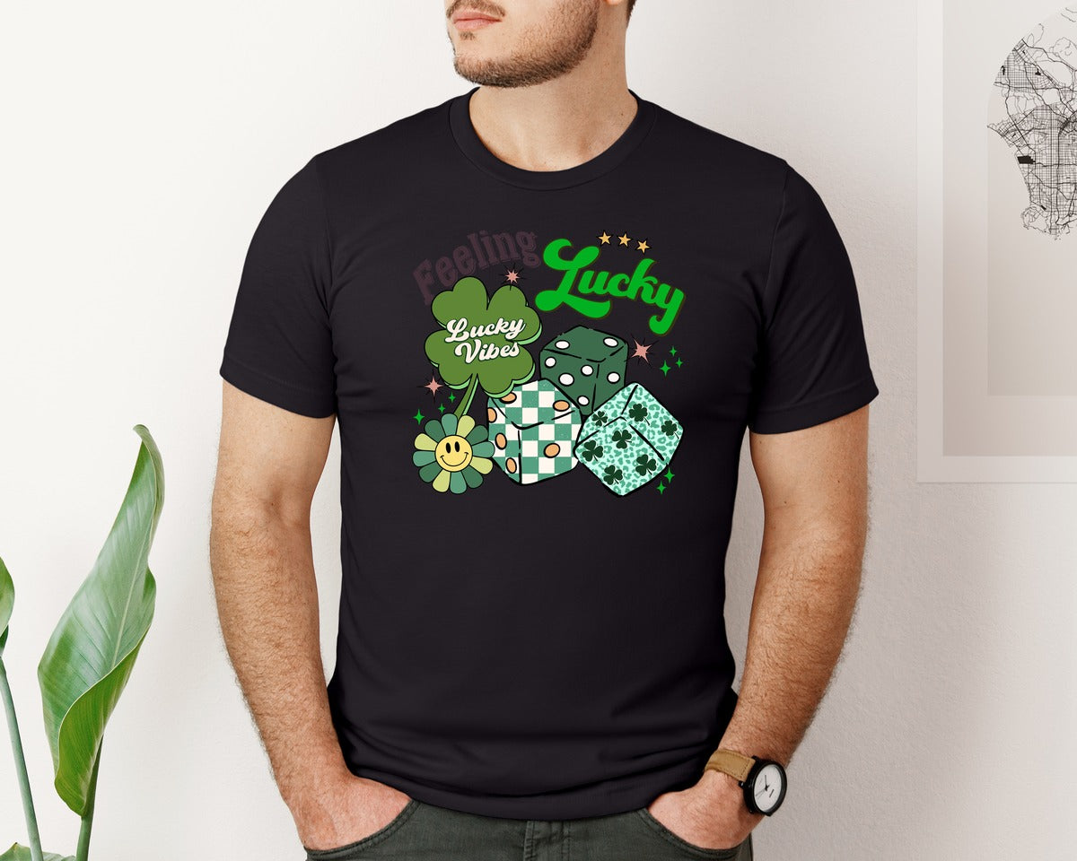 brand:Bella Canvas|color:Black|Feeling Lucky Retro St Patricks Day 2 Graphic T-Shirt