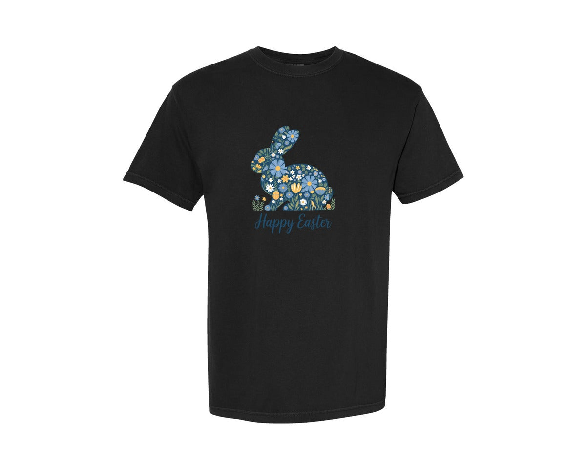 brand:Comfort Colors|color:Black|Floral Easter Bunny With Wildflowers Graphic T-Shirt