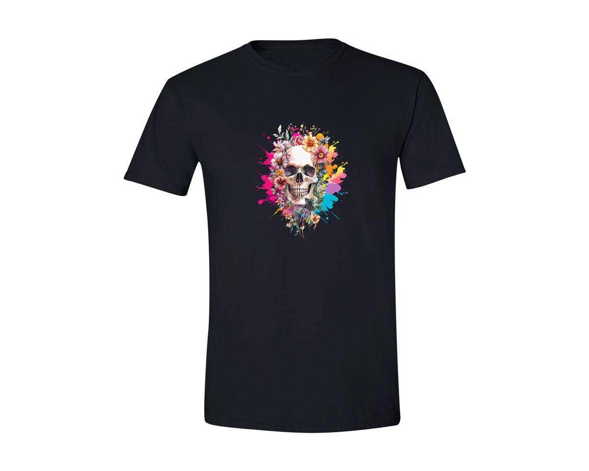 brand:Generic|color:Black|Floral Skull Watercolor Skull Shirt Graphic T-Shirt