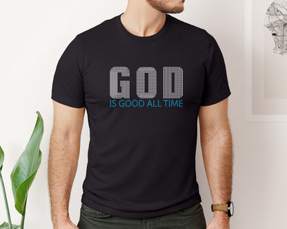brand:Bella Canvas|color:Black|God Is Good All Time Rhinestone Template Graphic T-Shirt