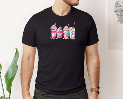 brand:Bella Canvas|color:Black|Valentines Day Milkshakes Hearts Graphic T-Shirt