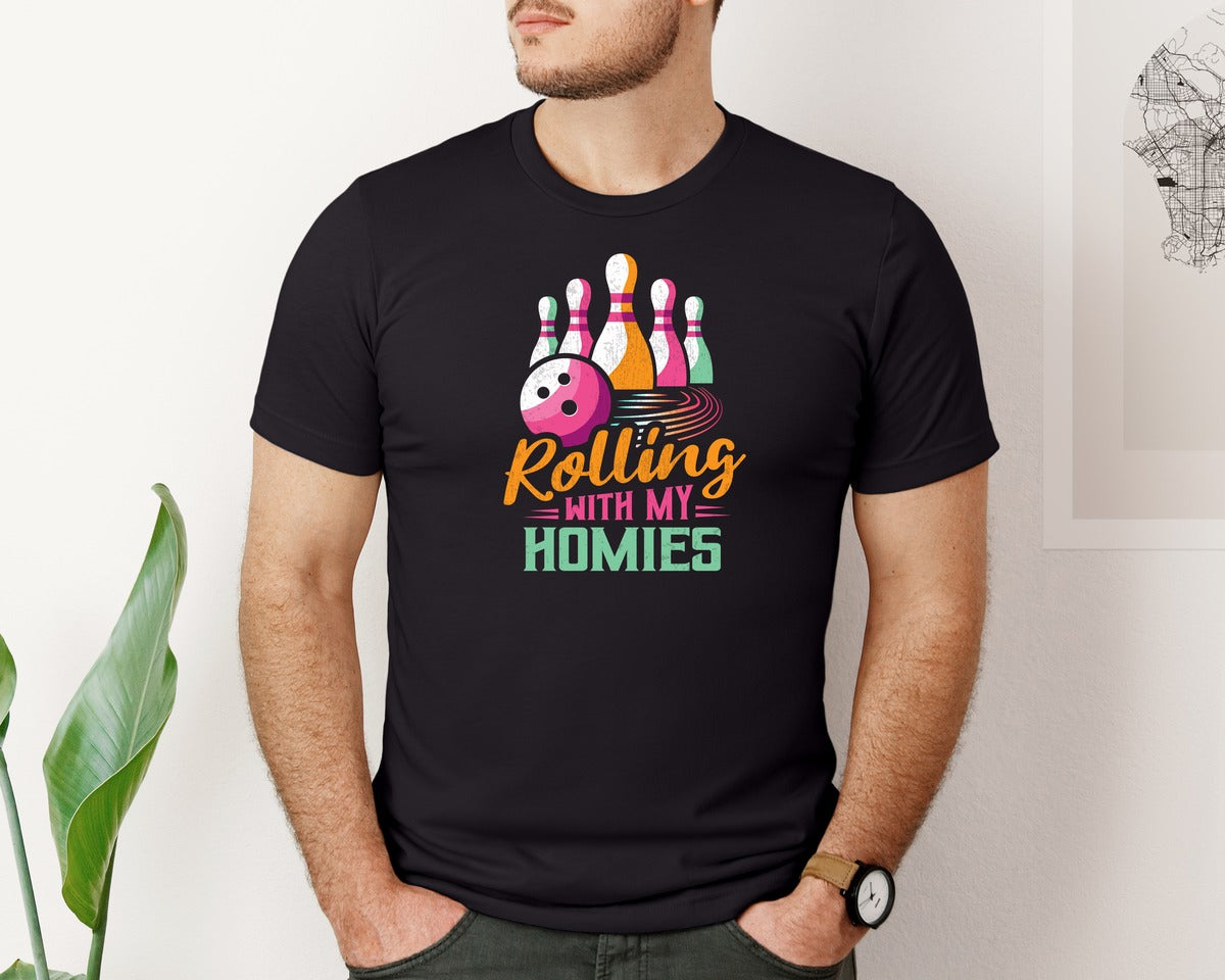 brand:Bella Canvas|color:Black|Bowling T Shirt Graphic T-Shirt