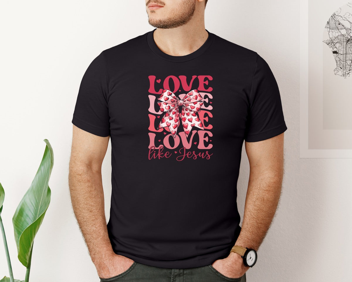 brand:Bella Canvas|color:Black|Love Like Jesus Christian Valentine 4 Graphic T-Shirt