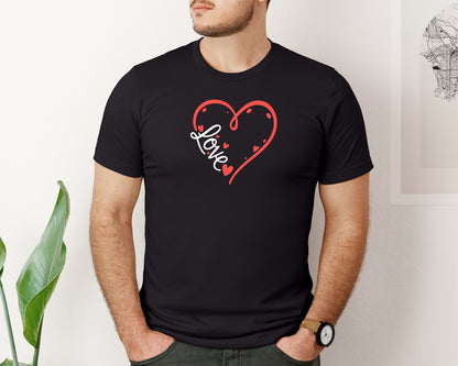 brand:Bella Canvas|color:Black|Romantic Love Heart Outline Graphic T-Shirt