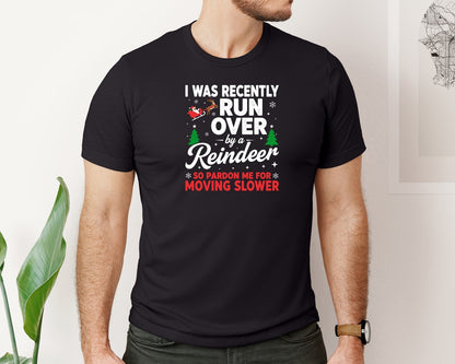brand:Bella Canvas|color:Black|Run Over By Reindeer Funny T Shirt Graphic T-Shirt