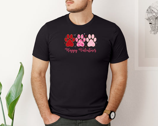 Happy Valentines Paw Print Graphic T-Shirt