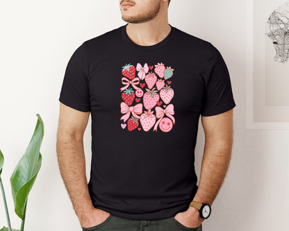 brand:Bella Canvas|color:Black|Strawberry Coquette Valentine Valen Graphic T-Shirt