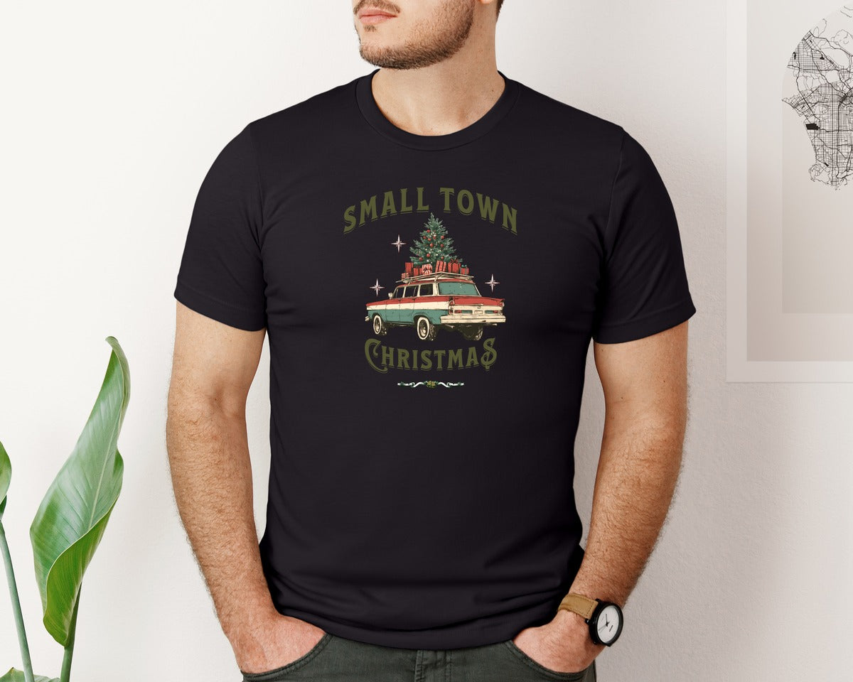 brand:Bella Canvas|color:Black|Small Town Christmas Xmas T Shirt Graphic T-Shirt
