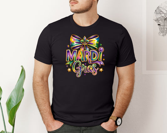 Brushstroke Coquette Mardi Gras Bow Graphic T-Shirt