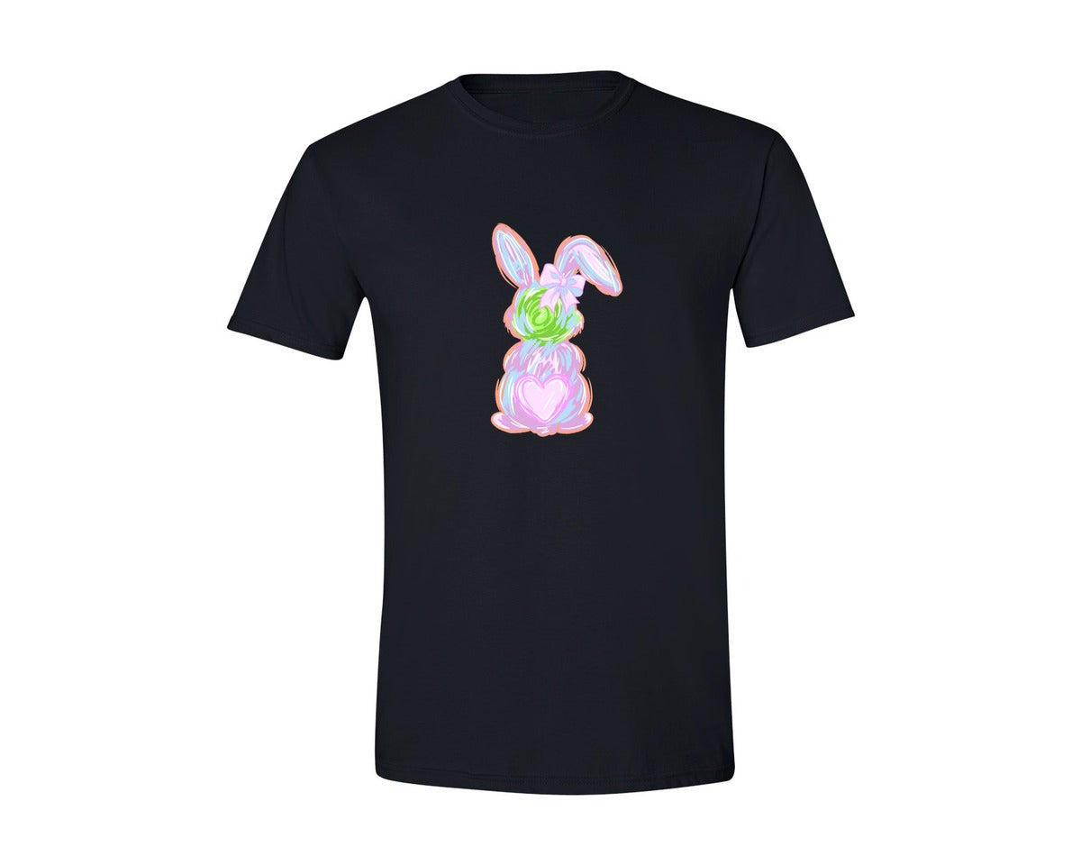 brand:Generic|color:Black|Brushstroke Easter Bunny Coquette Bow 2 Graphic T-Shirt