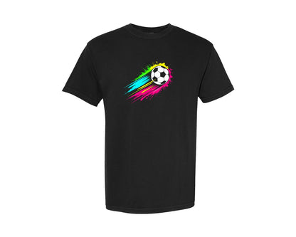 brand:Comfort Colors|color:Black|Colorful Tie Dye Soccer Ball T Shirt Graphic T-Shirt