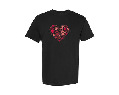 brand:Comfort Colors|color:Black|Paw Heart Valentine Pet Lover Graphic T-Shirt