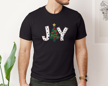brand:Bella Canvas|color:Black|Joy Christmas Tree Graphic T-Shirt