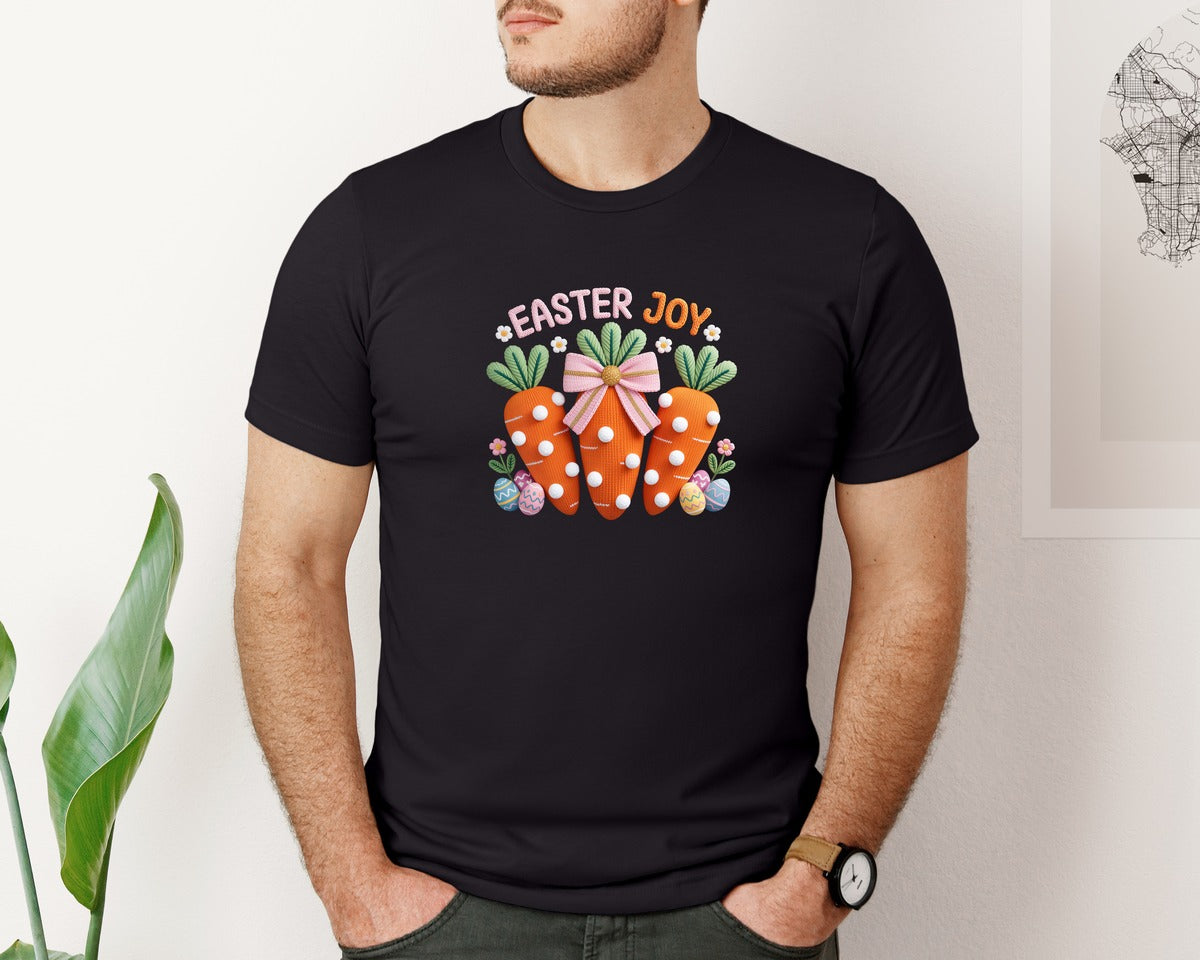 brand:Bella Canvas|color:Black|Glitter Bow Easter Joy Crochet 2 Graphic T-Shirt
