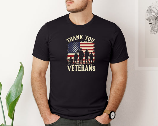 Thank You Veterans American Flag Silhoue Graphic T-Shirt