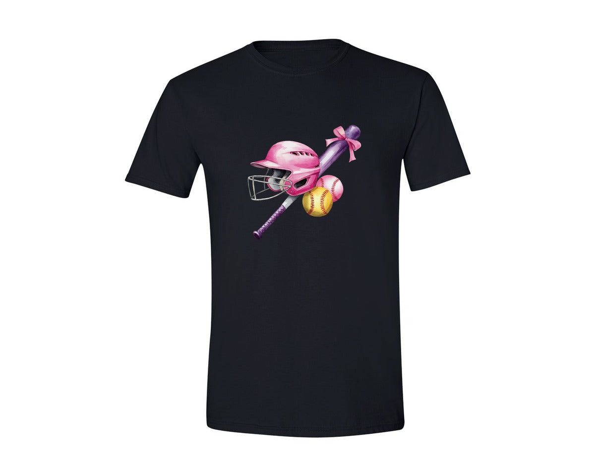 brand:Generic|color:Black|Coquette Softball Pink Helmet Graphic T-Shirt