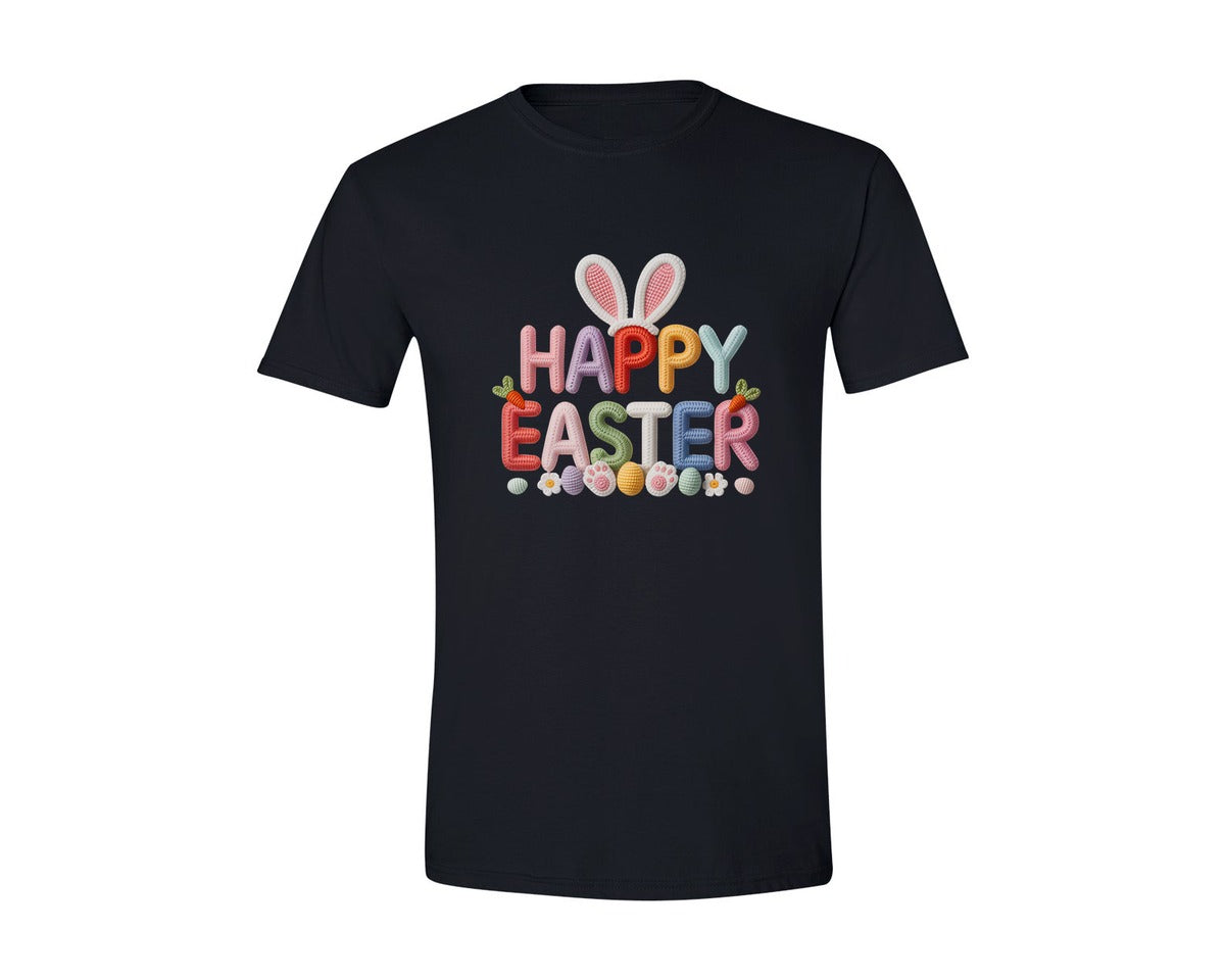 brand:Generic|color:Black|Easter Bunny Faux Yarn Easter 6 Graphic T-Shirt