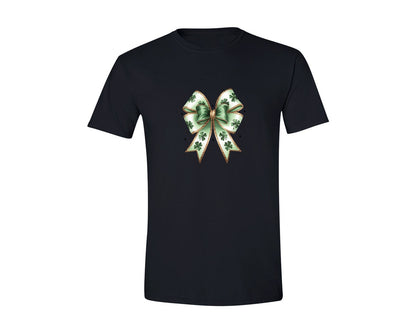 brand:Generic|color:Black|St Patricks Shamrock Bow Glitter Graphic T-Shirt