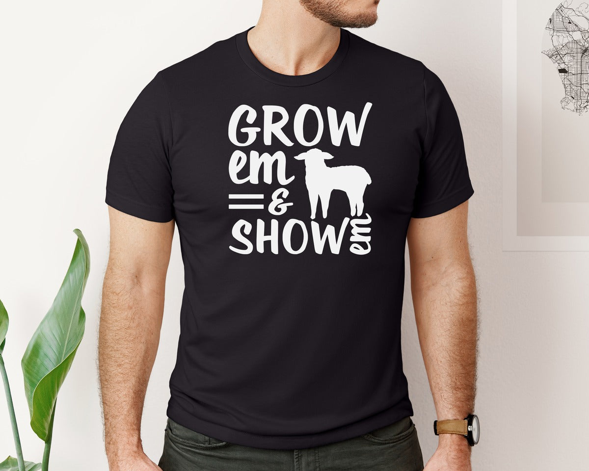 brand:Bella Canvas|color:Black|Grow Em Show Em Livestock Animals Graphic T-Shirt