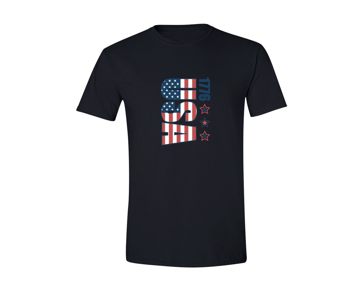 brand:Generic|color:Black|Retro Usa 1776 Flag Graphic T-Shirt