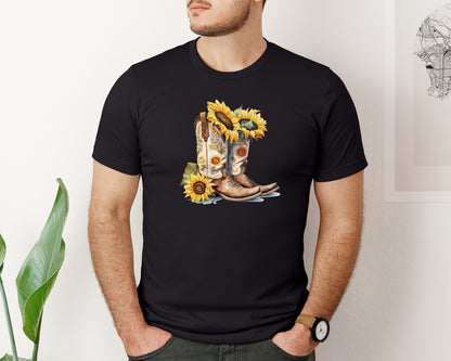 brand:Bella Canvas|color:Black|Western Cowboy Boots Graphic T-Shirt