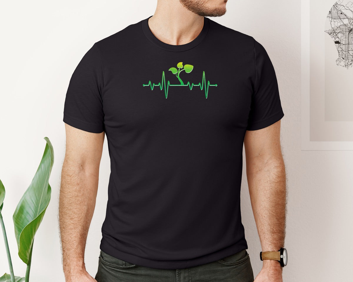 brand:Bella Canvas|color:Black|Plant Heartbeat Funny Gardener Graphic T-Shirt