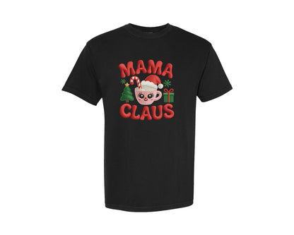 brand:Comfort Colors|color:Black|Faux Yarn Mama Claus Heart Mama Graphic T-Shirt