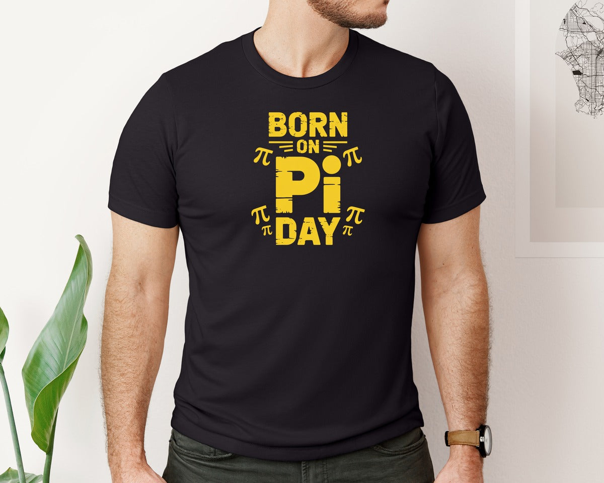 brand:Bella Canvas|color:Black|Born On Pi Day Funny Pi Day Shirt Graphic T-Shirt