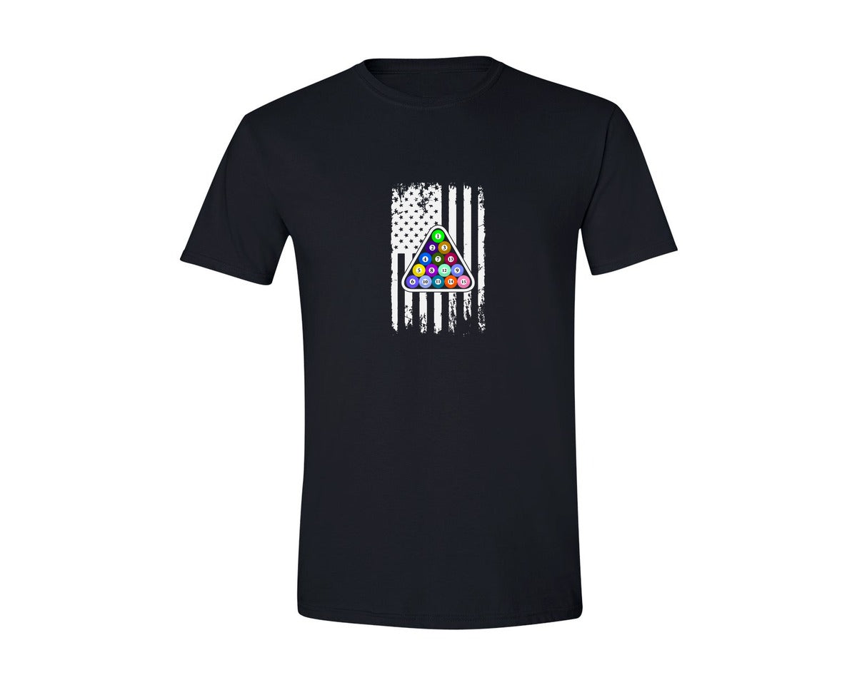 brand:Generic|color:Black|Pool Player Billiards American Flag Graphic T-Shirt