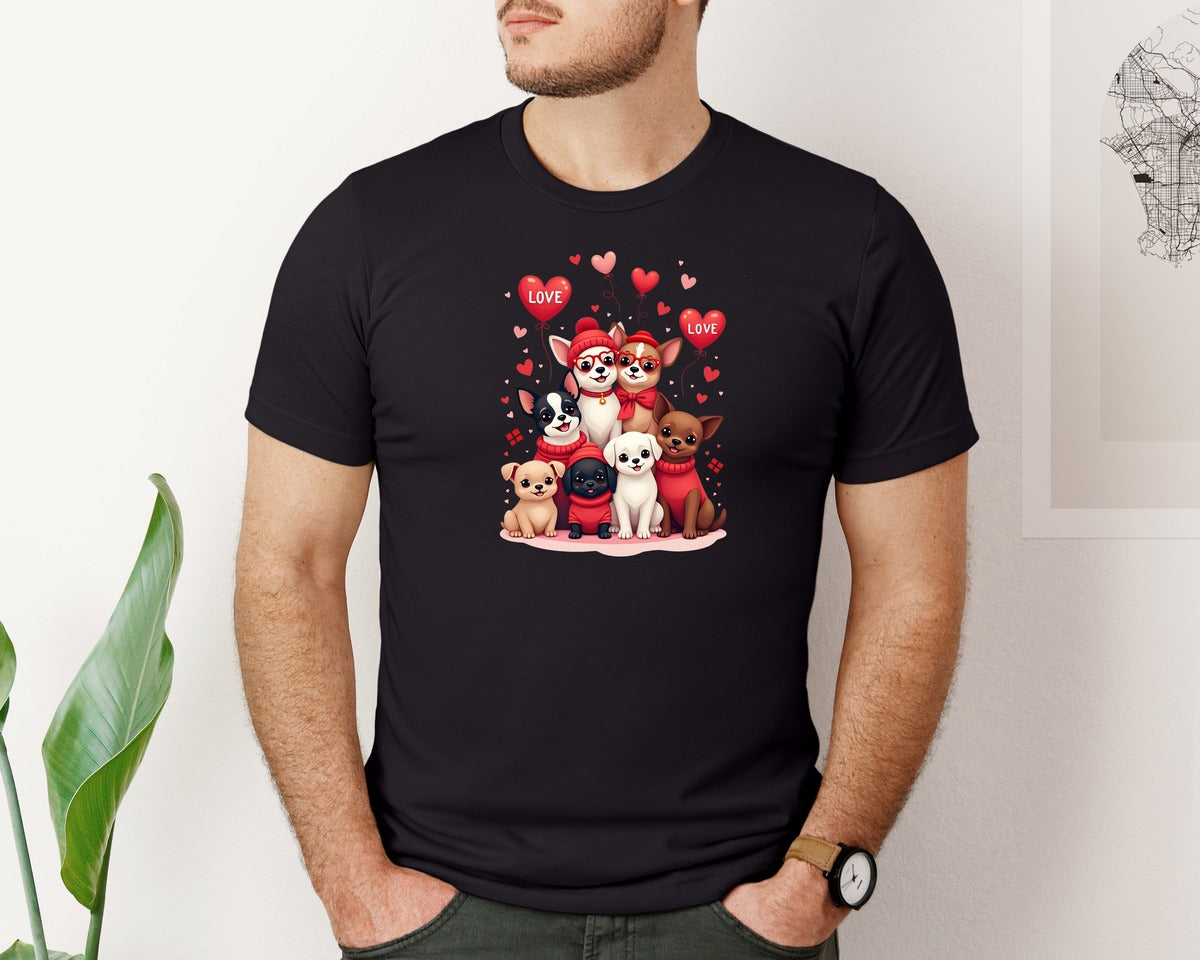 brand:Bella Canvas|color:Black|Valentine Dogs Cute Puppy Group Graphic T-Shirt