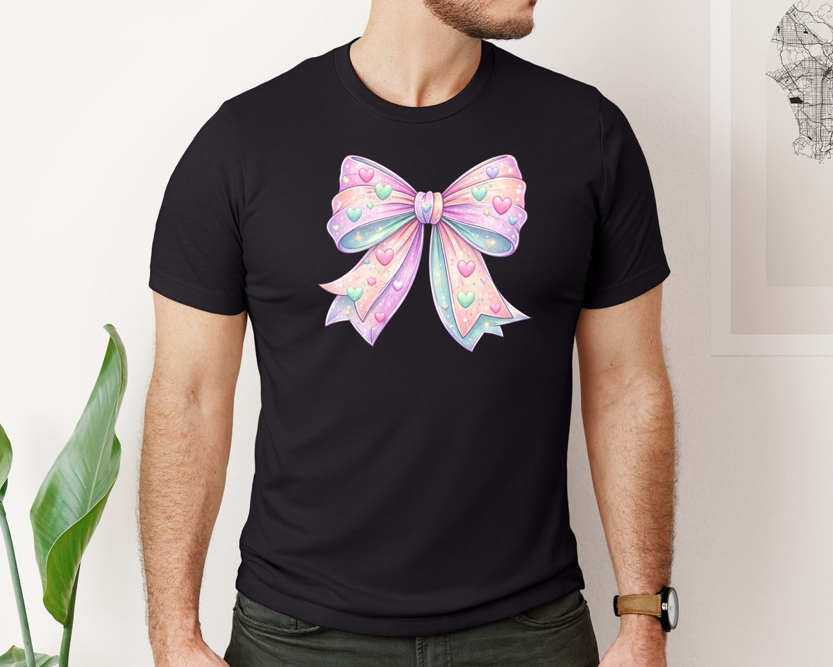brand:Bella Canvas|color:Black|Valentines Day Coquette Bow V Day Graphic T-Shirt