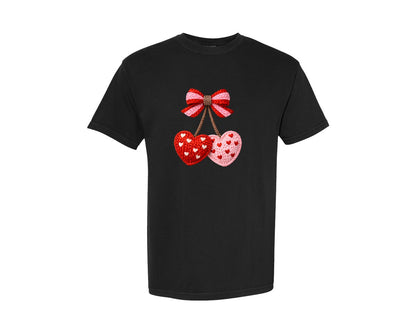 brand:Comfort Colors|color:Black|Heart Crochet Yarn Valentines Day Graphic T-Shirt