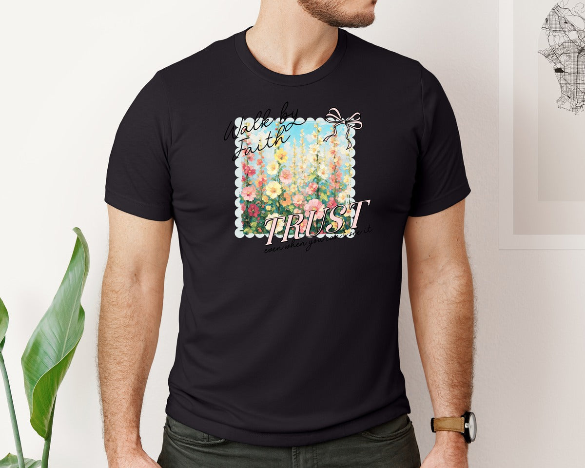 brand:Bella Canvas|color:Black|Walk By Faith Bible Verse Graphic T-Shirt