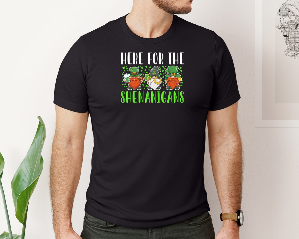 brand:Bella Canvas|color:Black|Funny St Patricks Day Gnome Shamrock Graphic T-Shirt