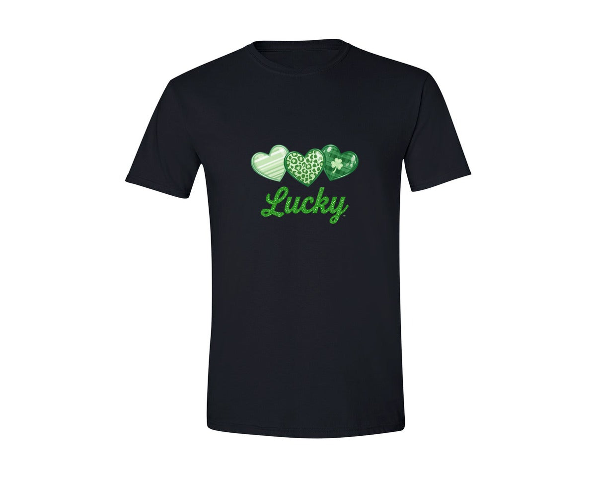 brand:Generic|color:Black|Lucky Shamrock Heart St Patricks Day 3 Graphic T-Shirt