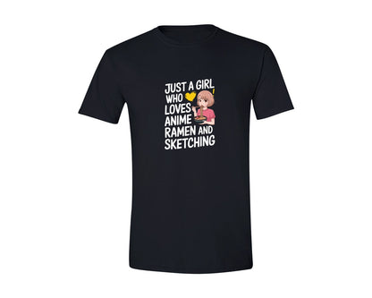 brand:Generic|color:Black|Just A Girl Who Loves Anime Ramen And 2 Graphic T-Shirt